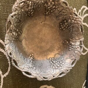 Elegant Silver Decorative Bowl with Grape Design